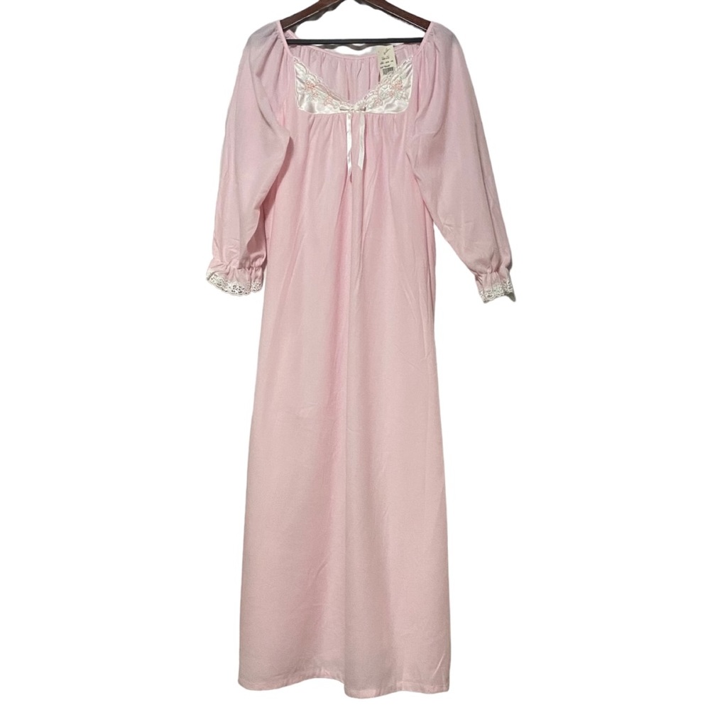 Vintage 80’s Sleepwear Nightgown Semi Sheer Lounger Pink Dead Stock Made in USA